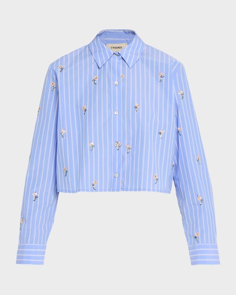 Cosette Sequined Button-Front Crop Shirt by L'AGENCE