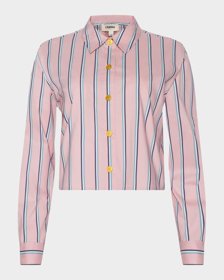 Cosette Stripe Cropped High-Low Shirt by L'AGENCE