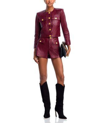Deidra Faux Leather Collarless Jacket & Dionne Faux Leather High Waisted Shorts by L'AGENCE