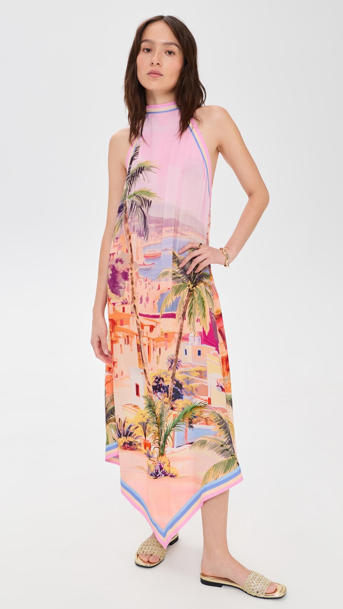 Elise Postcard Print Halter Midi Dress by L'AGENCE