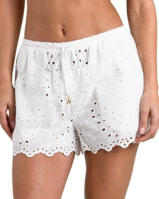 Enyo Monstera Eyelet Cover-Up Shorts by L'AGENCE