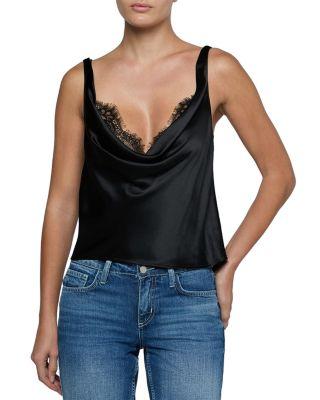 Evadne Cowl Neck Lace Trim Lace Tank Top by L'AGENCE