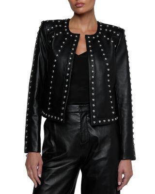 Fia Leather Studded Collarless Jacket by L'AGENCE