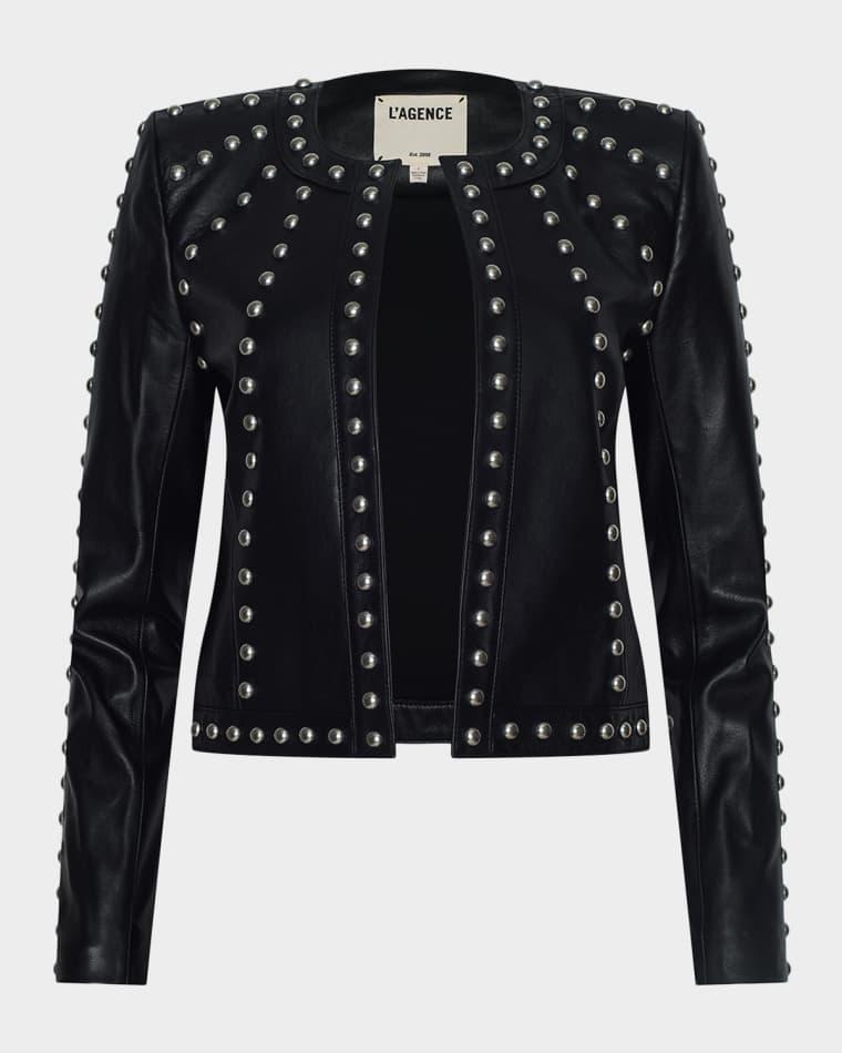 Fia Studded Collarless Leather Jacket by L'AGENCE