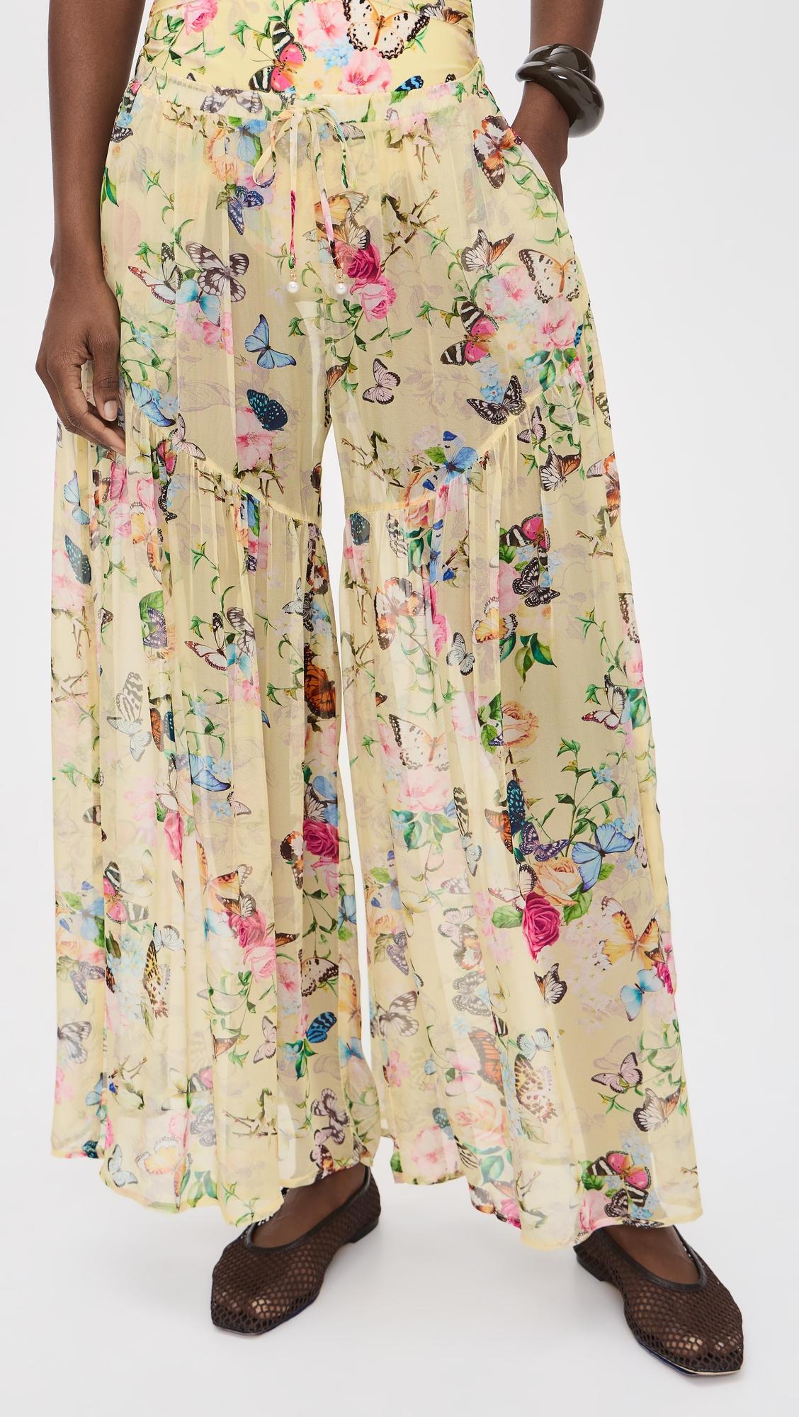 Garden Butterflies Sharon Sheer Wide Leg Pants by L'AGENCE