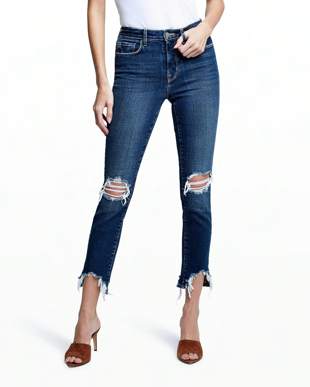 High Line Destroyed High-Rise Straight Jeans by L'AGENCE | jellibeans