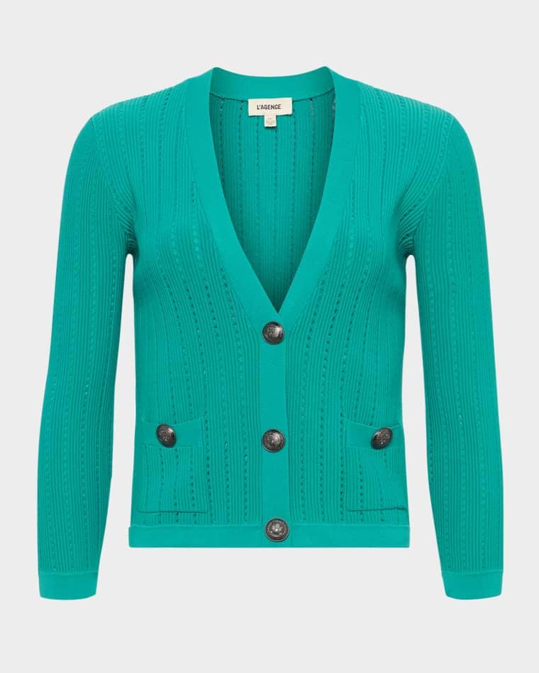 Irvin Pointelle Cropped Cardigan by L'AGENCE