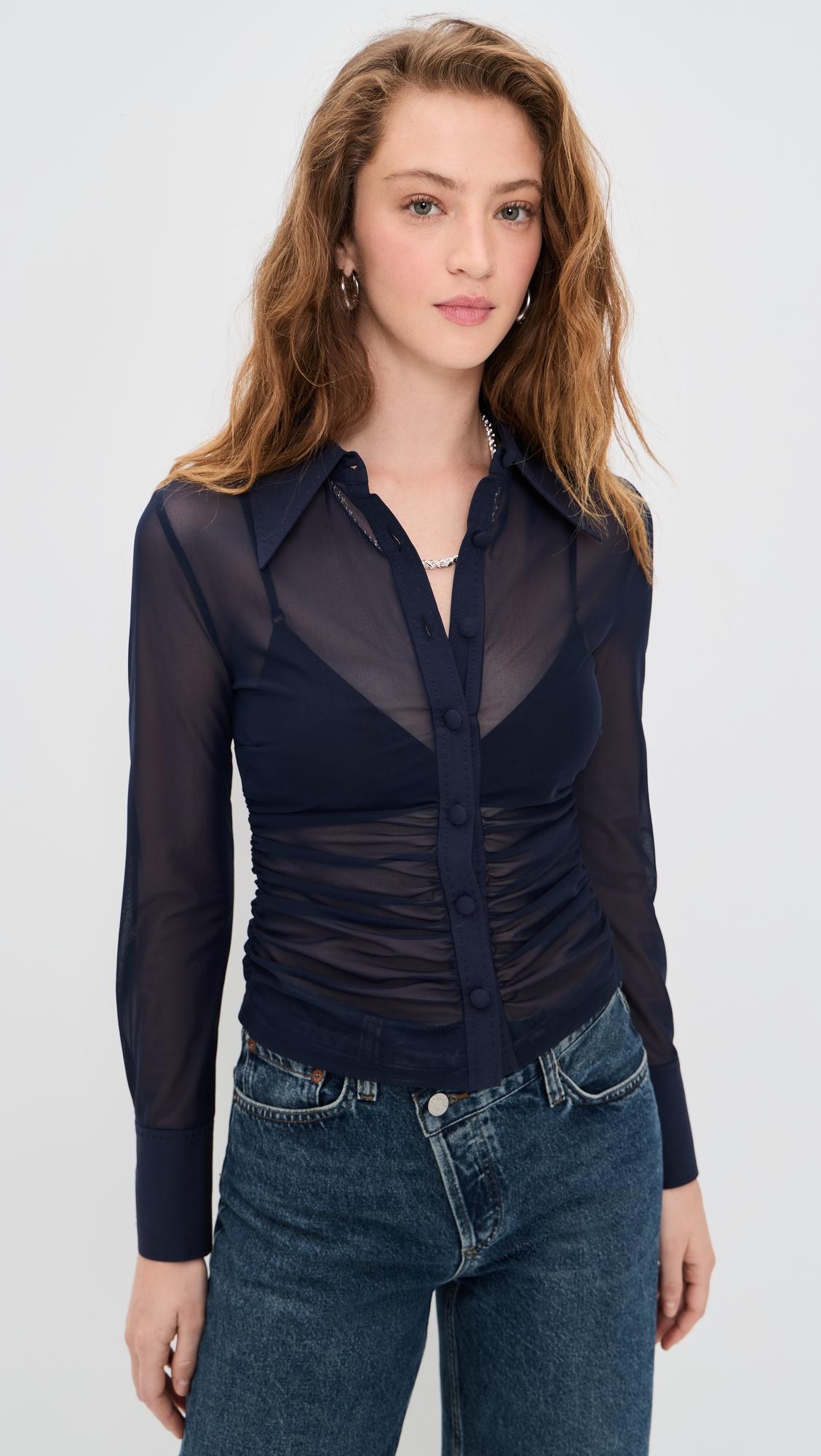 Isola Long Sleeve Mesh Button Down by L'AGENCE