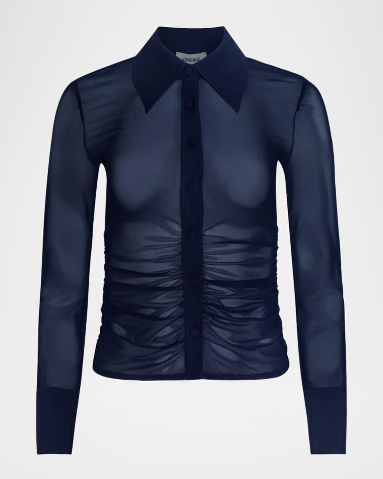 Isola Mesh Button-Front Blouse by L'AGENCE