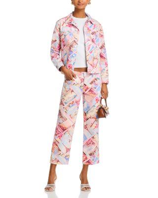 Joey Oversized Jacket & Blaine Low Rise Crop Stovepipe Jeans in Pink Postcard by L'AGENCE