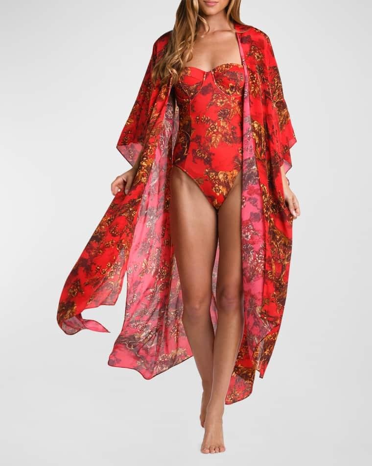 Kara Red Jungle Maxi Kimono Coverup by L'AGENCE