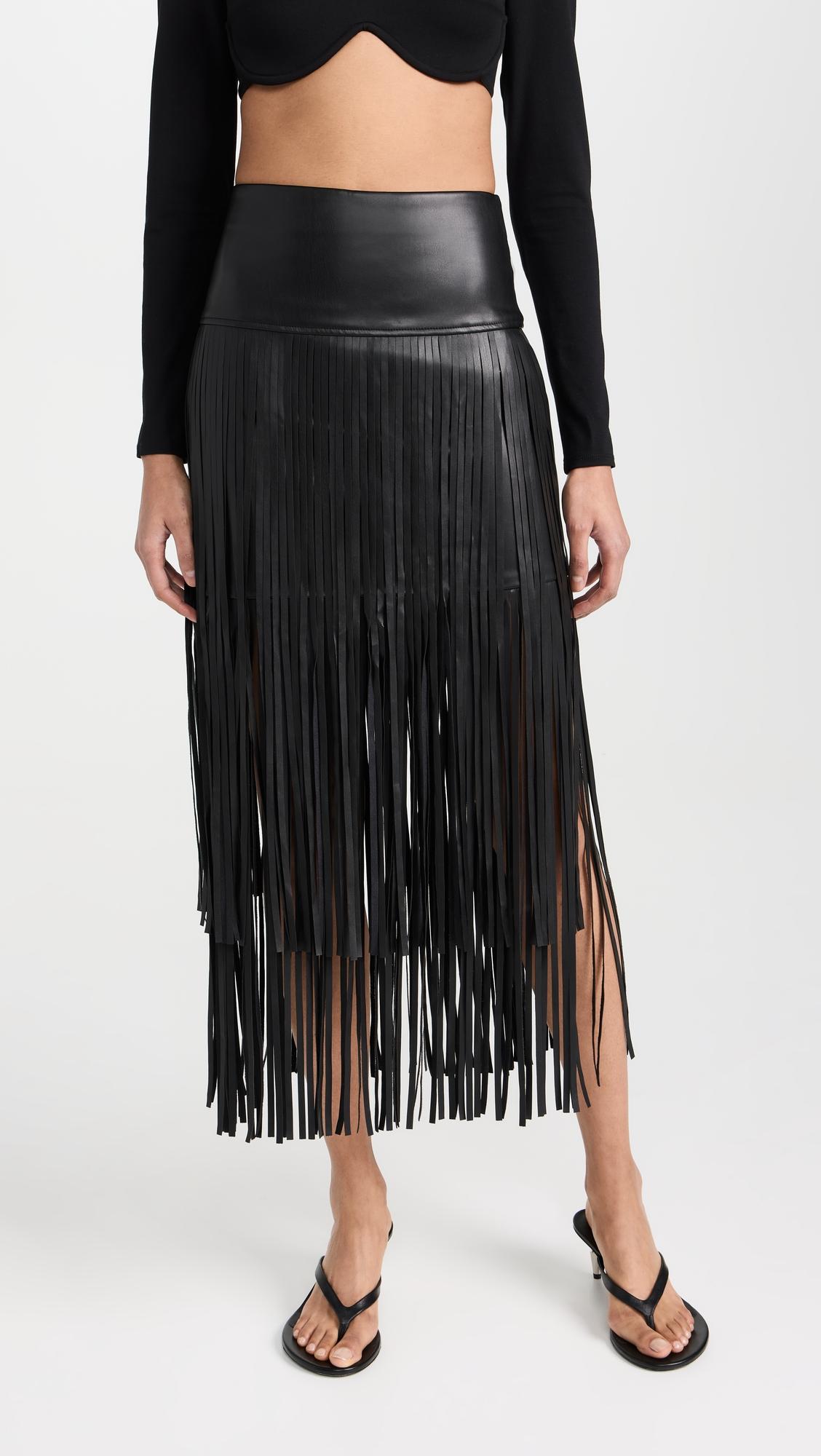 Karolina Faux Leather Fringe Skirt by L'AGENCE