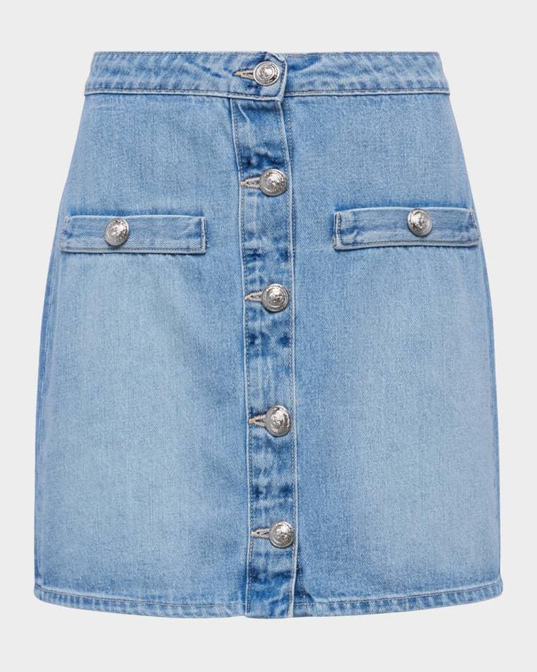 Kris Button-Front Denim Mini Skir by L'AGENCE