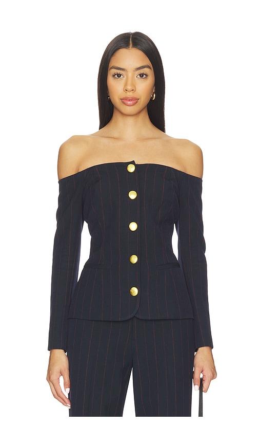 L'AGENCE Alice Off Shoulder Blazer in Navy by L'AGENCE