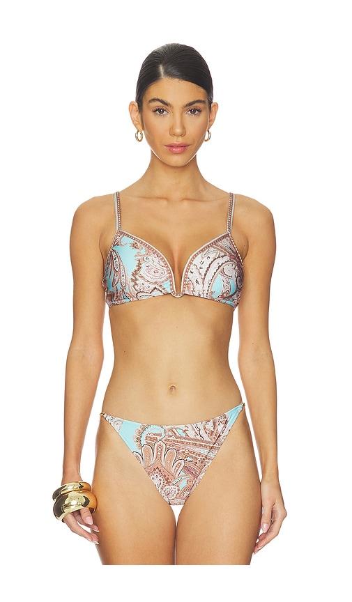 L'AGENCE Alisha Over The Shoulder Bikini Top in Blue,Brown by L'AGENCE