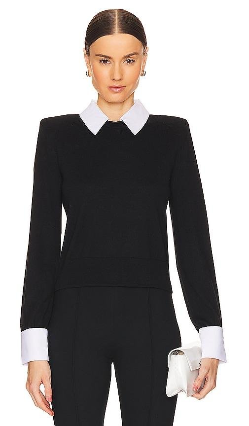 L'AGENCE April Poplin Collar Pullover in Black by L'AGENCE