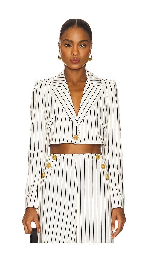 L'AGENCE Izzie Cropped Blazer in White by L'AGENCE