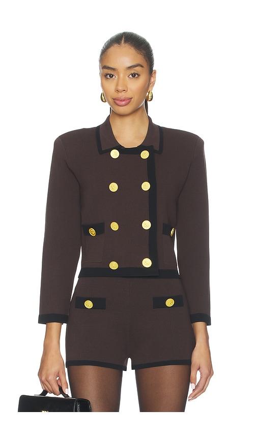 L'AGENCE Janu Cont Trim Knit Jacket in Brown by L'AGENCE