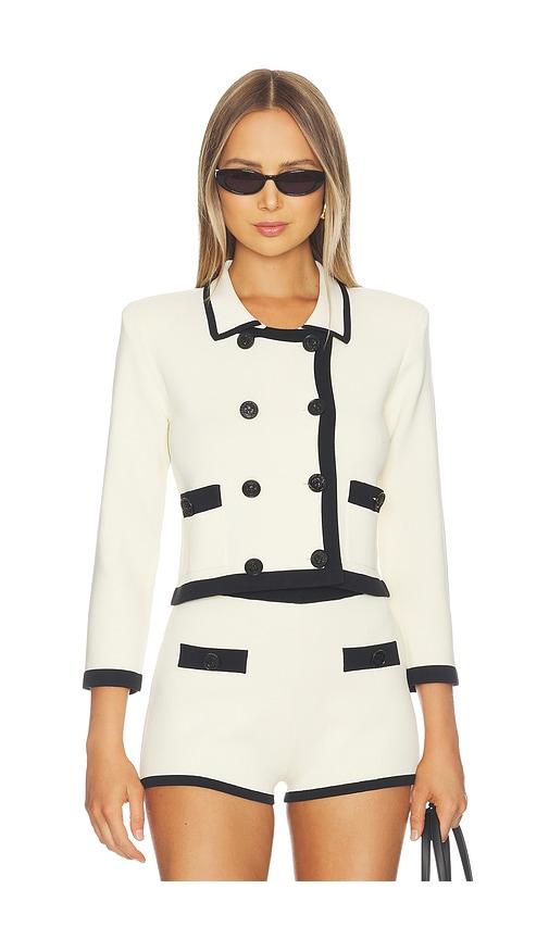 L'AGENCE Janu Trim Knit Jacket in White,Black by L'AGENCE