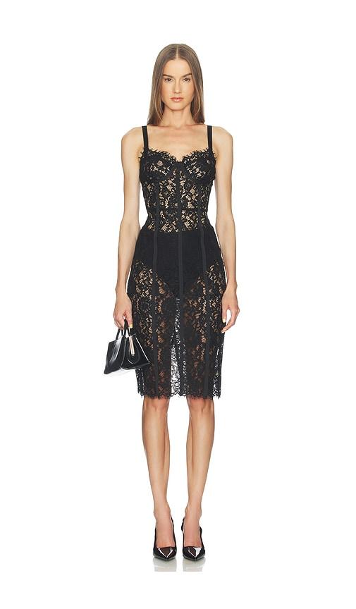 L'AGENCE Jennifer Lace Bustier Midi Dress in Black by L'AGENCE