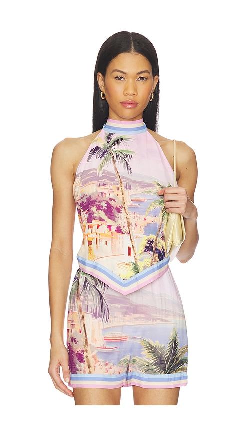 L'AGENCE Kochi Postcard Print High Neck Top in Blush by L'AGENCE
