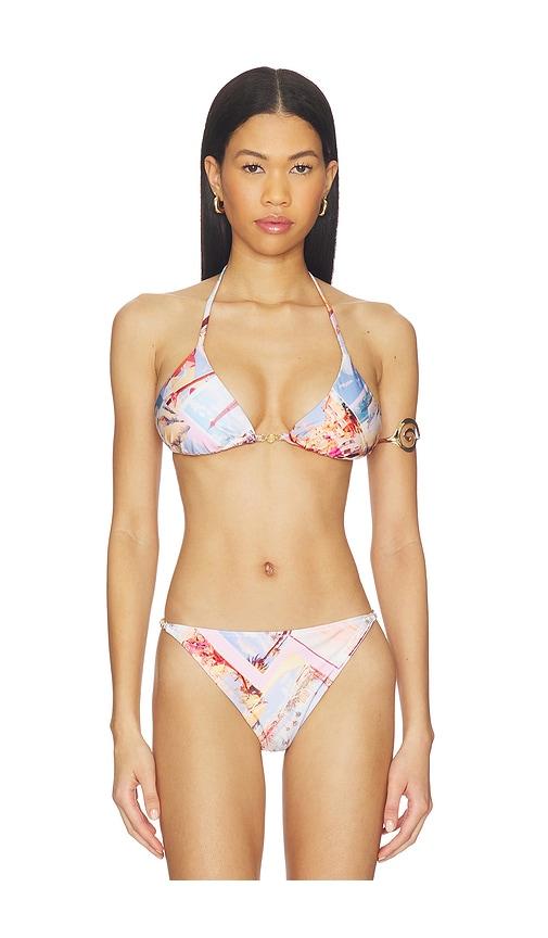L'AGENCE Kristin Postcard Print Bikini Tri Slider Bra in Blush by L'AGENCE