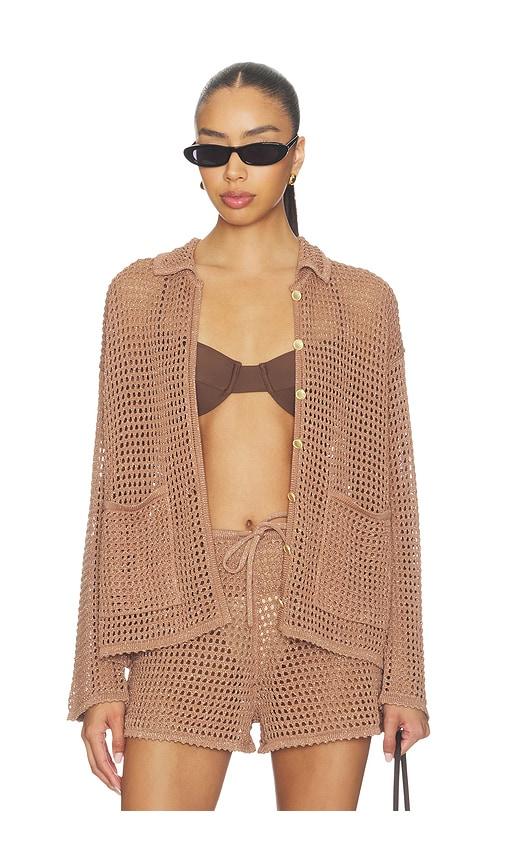 L'AGENCE Mariana Pointelle Knit Shirt in Metallic Bronze by L'AGENCE