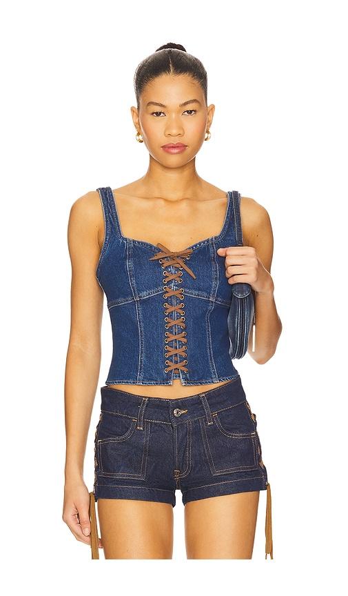 L'AGENCE Nayeli Corset Tank Top in Blue by L'AGENCE