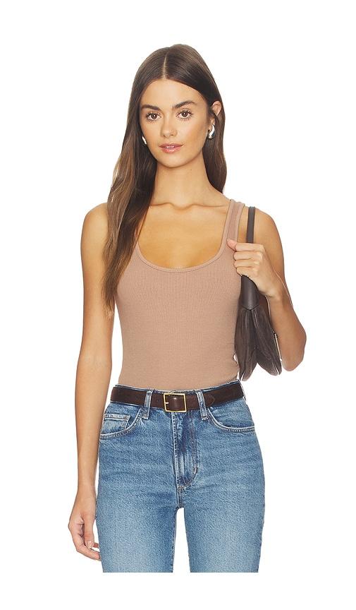 L'AGENCE Nica Scoop Neck Tank Bodysuit in Brown by L'AGENCE