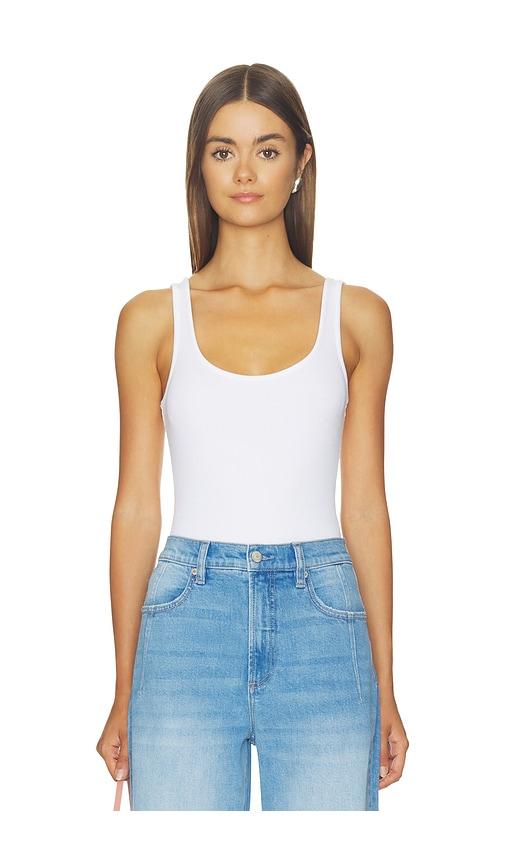L'AGENCE Nica Scoop Neck Tank Bodysuit in White by L'AGENCE
