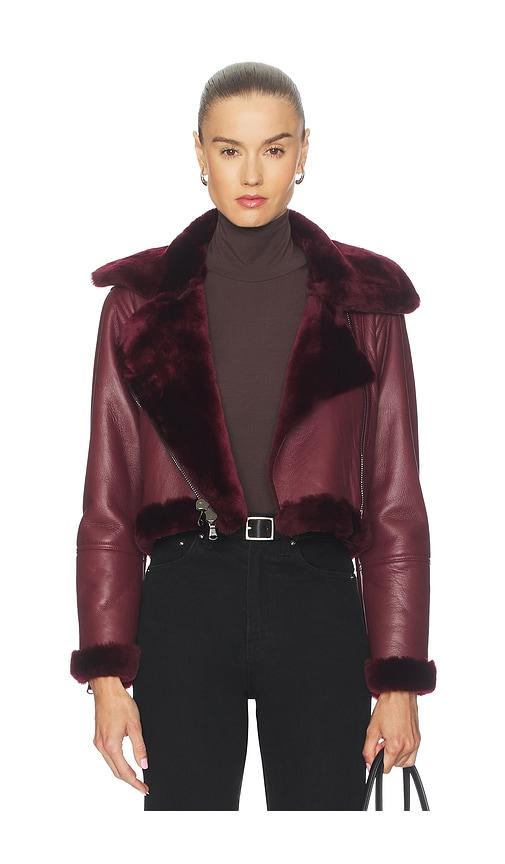 L'AGENCE Pike Crop Shearling Jacket in Wine by L'AGENCE