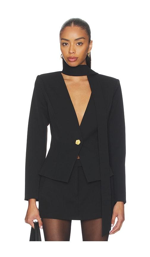 L'AGENCE Romy Tie Neck Blazer in Black by L'AGENCE