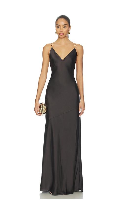 L'AGENCE Saint Beaded Strap Gown in Brown by L'AGENCE