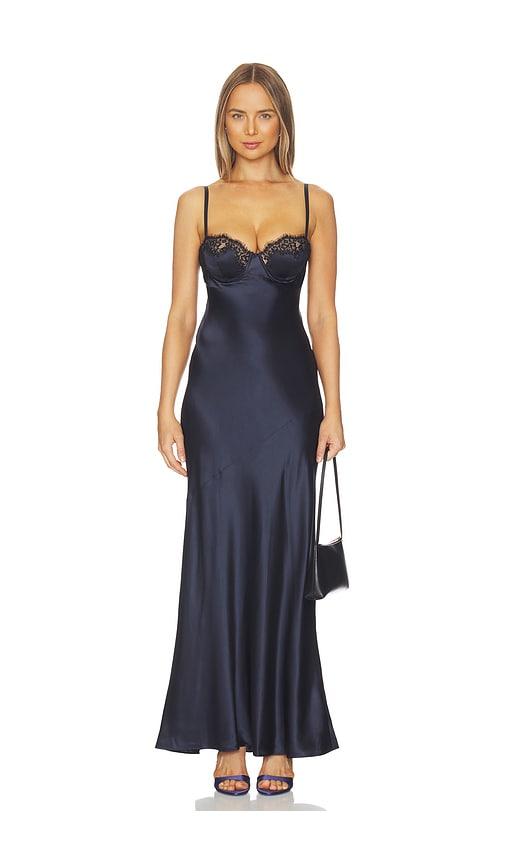 L'AGENCE Shayla Lace Bias Cut Maxi Dress in Navy by L'AGENCE