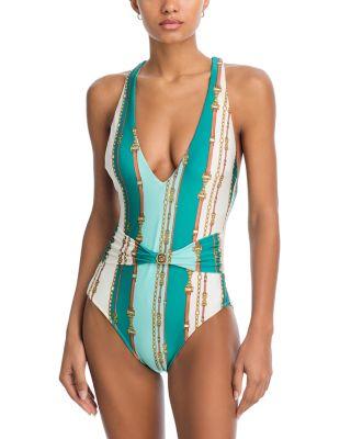 Lisa Striped Belted Swimsuit - Exclusive by L'AGENCE