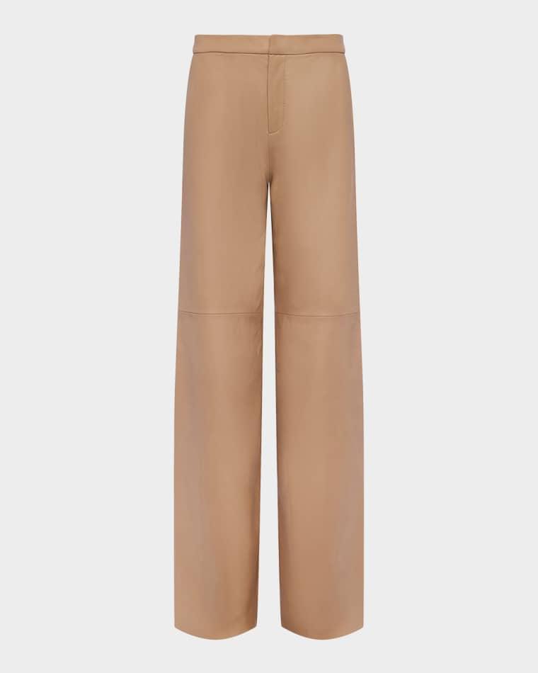 Livvy Mid-Rise Straight-Leg Leather Trousers by L'AGENCE