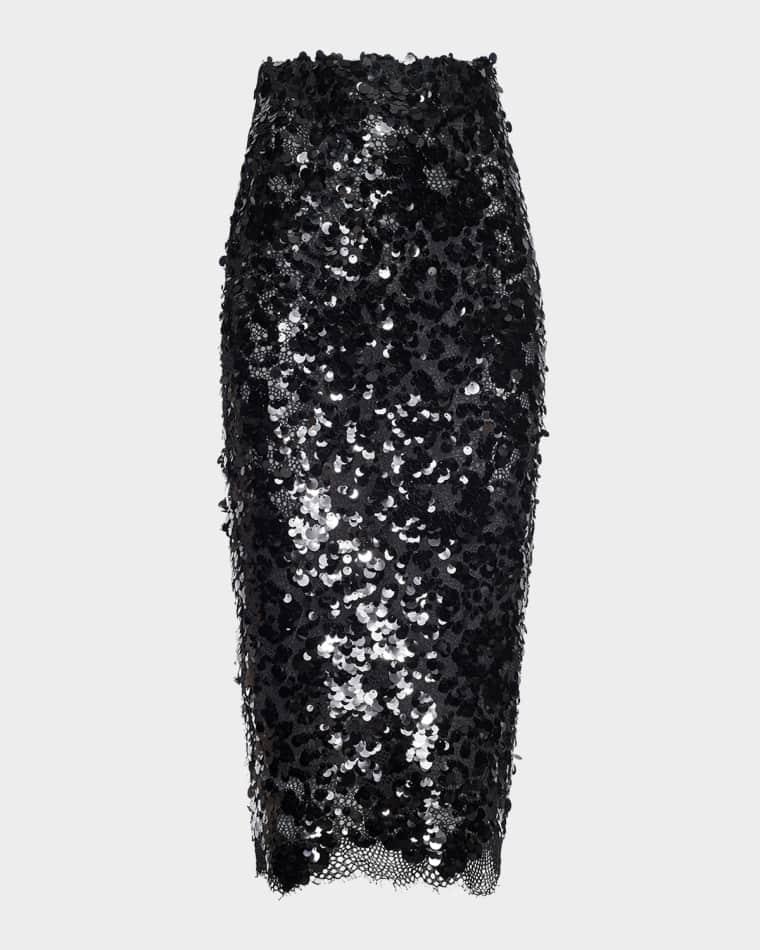 Makena Sequined Lace Pencil Skirt by L'AGENCE