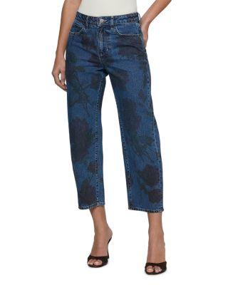 Mallis High Rise Printed Bow Leg Jeans in Burgundy Romantic Rose by L'AGENCE