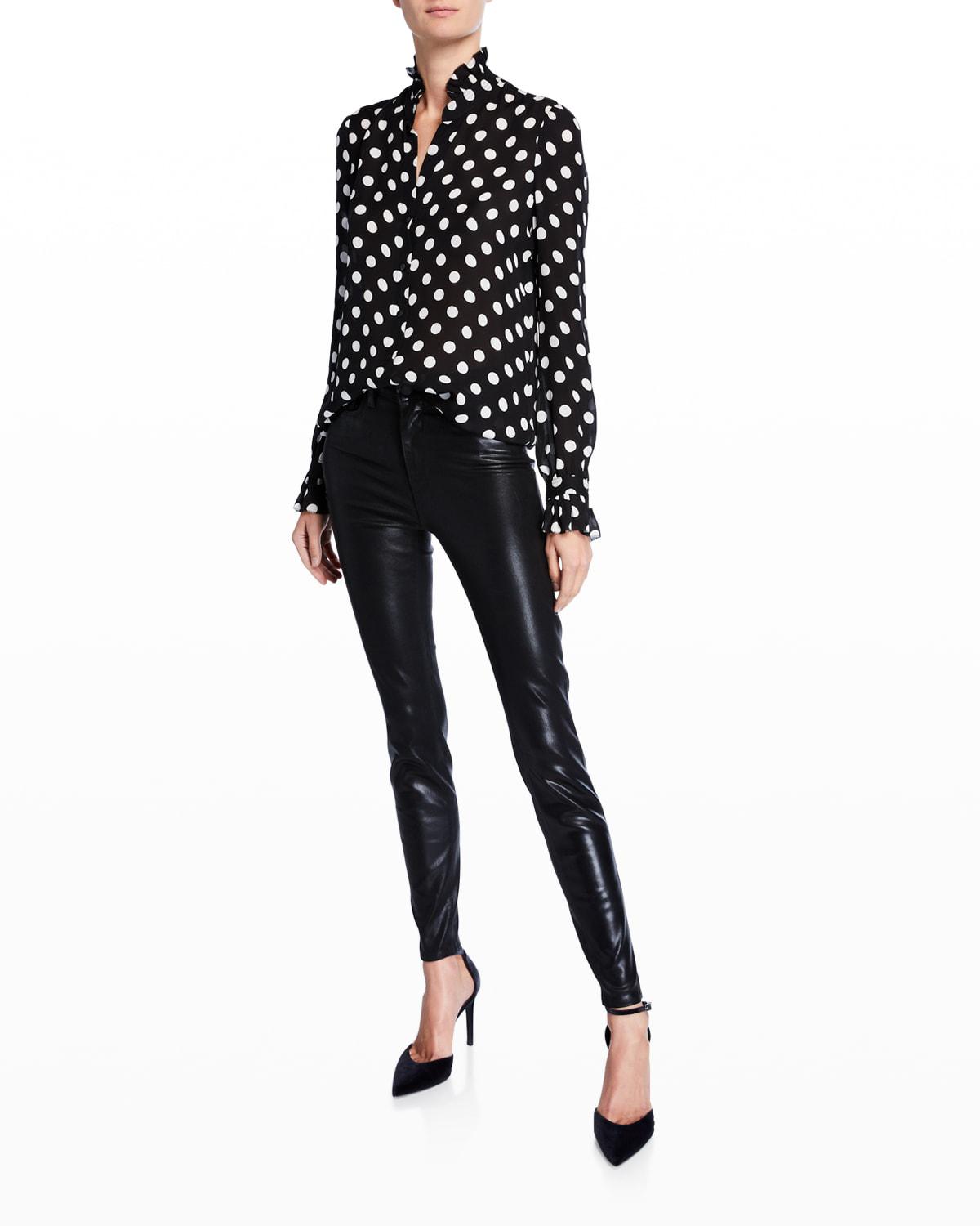 Marguerite Coated Modal Denim High-Rise Skinny Jeans by L'AGENCE