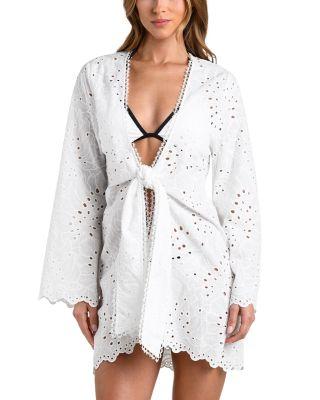 Navaeh Monstera Eyelet Kimono Cover-Up by L'AGENCE