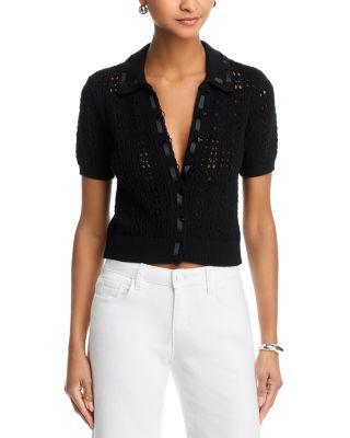 Ninette Pointelle Grosgrain Short Sleeve Cardigan by L'AGENCE