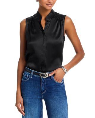 Phoebe Sleeveless Band Collar Silk Top by L'AGENCE