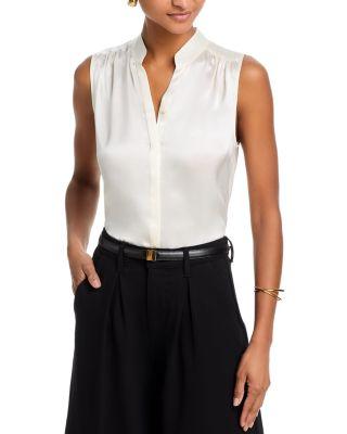 Phoebe Sleeveless Band Collar Silk Top by L'AGENCE