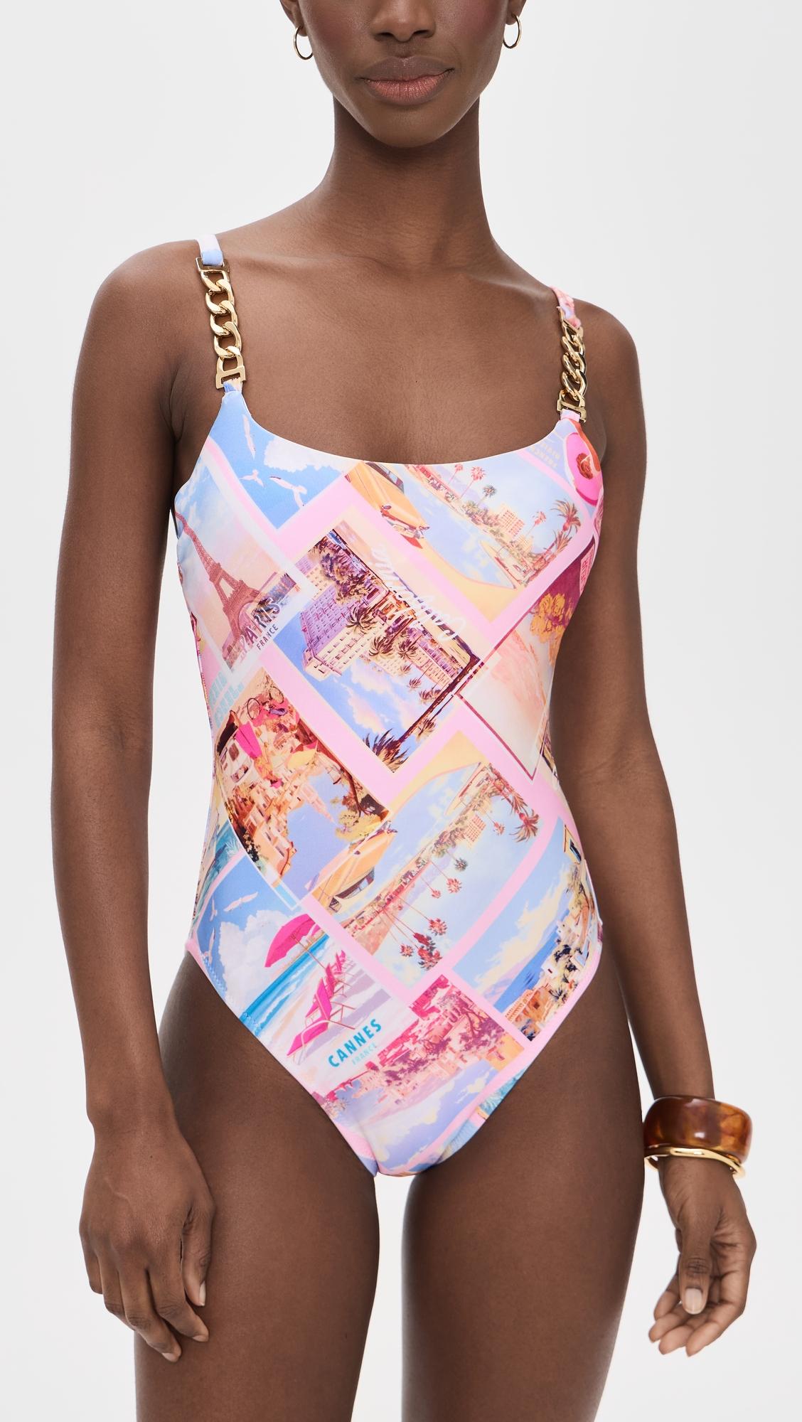 Remi Postcard Print Basic Lingerie One Piece by L'AGENCE