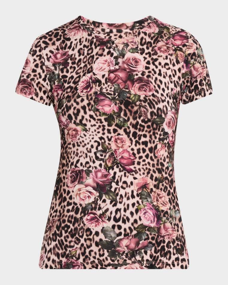 Ressi Short-Sleeve Floral Leopard Tee by L'AGENCE