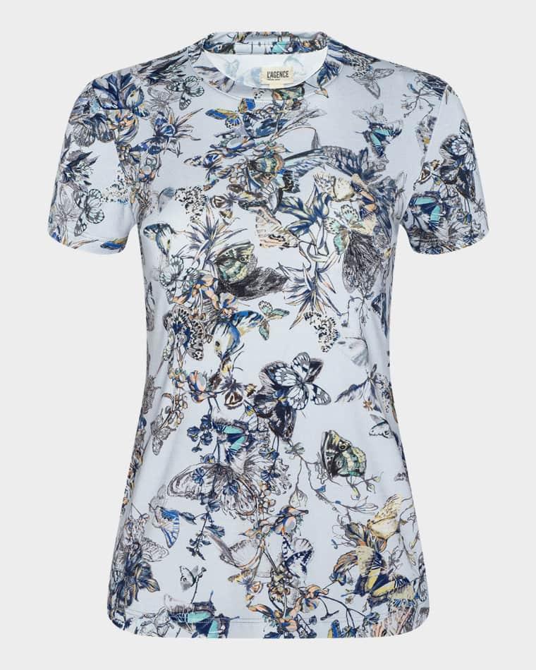 Ressi Short-Sleeve Watercolor Butterfly Tee by L'AGENCE