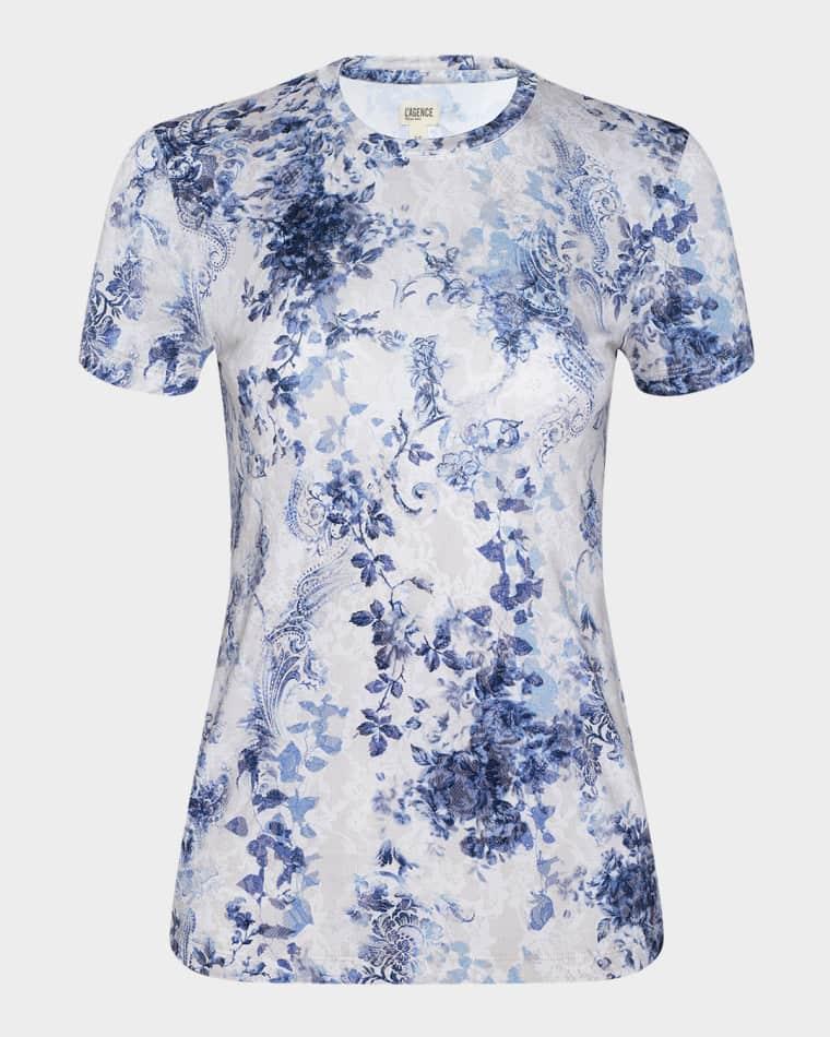 Ressi Short-Sleeve Watercolor Lace Paisley Tee by L'AGENCE