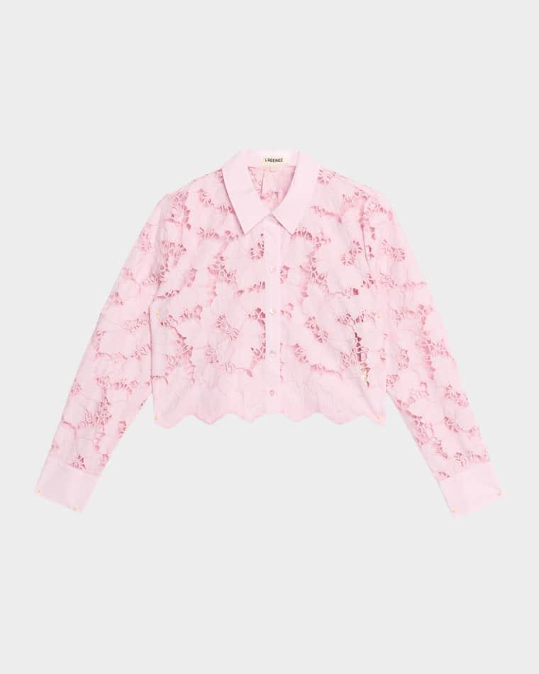 Seychelle Floral Eyelet-Embroidered Cropped Shirt by L'AGENCE