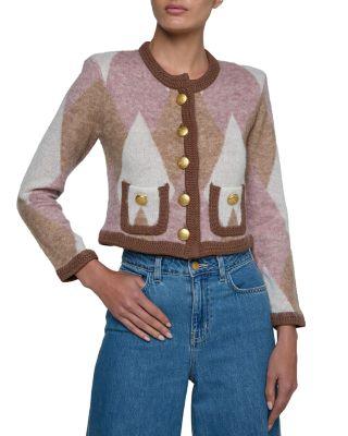Siobhan Fuzzy Argyle Cardigan Sweater by L'AGENCE