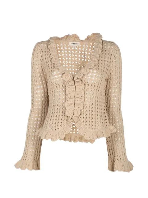 Solaris ruffled open-stitch cardigan by L'AGENCE